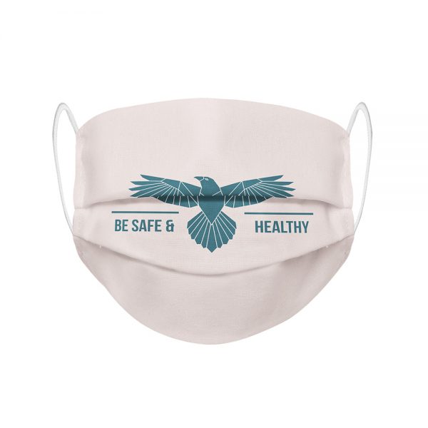 Mundmaske von Shirtinator mit dem Design "Be Safe & Healthy" in Frontansicht