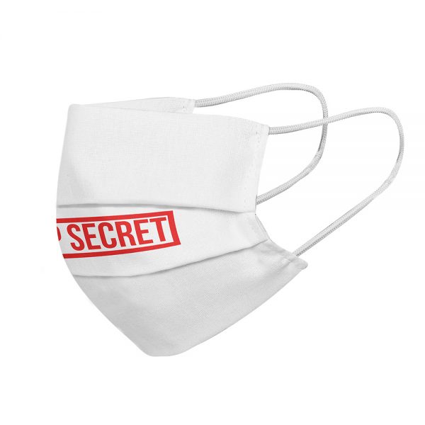 Mundmaske von Shirtinator mit dem Design "Top Secret" in Seitenansicht